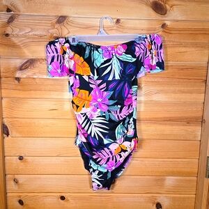 Swim Solutions Off The Shoulder Floral Tropical Bathing Suit Beach Resort Size 8